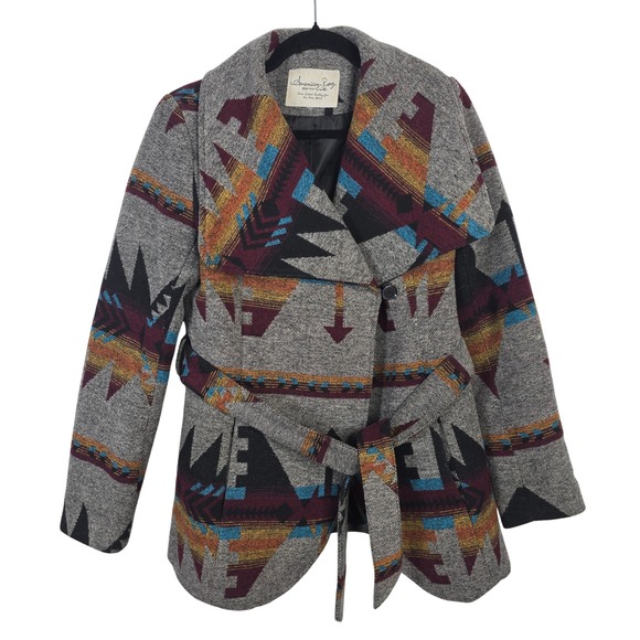 American Rag Jackets & Blazers - American‎ Rag Womens Southwestern Aztec Wrap Coat Gray Burgundy Small 4408PF